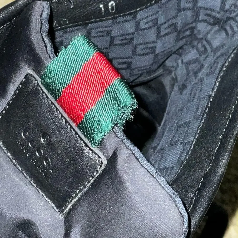 Gucci Men's High Top Sneakers Black Nylon Leather Size 11 US (10G) COA Auth